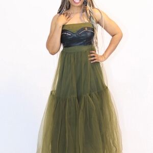 Elegant Olive Green Strapless Dress
